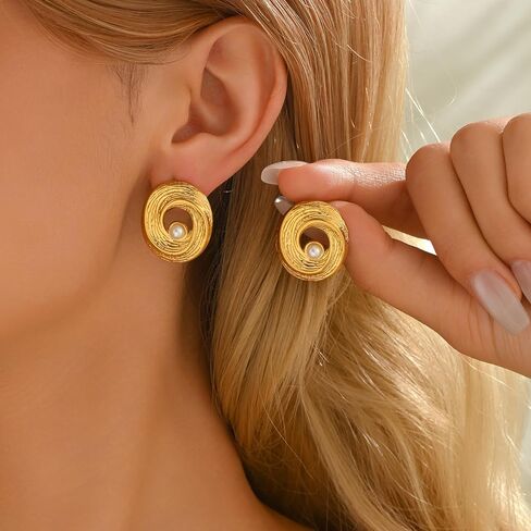 أقراط ذهبية عصرية للنساء 18K الذهب مطلي بالذهن الهندسي الحلق البسيط البسيط لؤلؤة أسيار عشيرة حلق Hypoallergenic للمجوهرات اليومية in Kuwait