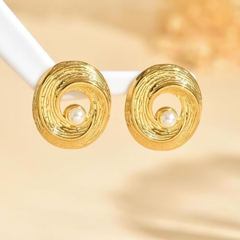 أقراط ذهبية عصرية للنساء 18K الذهب مطلي بالذهن الهندسي الحلق البسيط البسيط لؤلؤة أسيار عشيرة حلق Hypoallergenic للمجوهرات اليومية in Kuwait