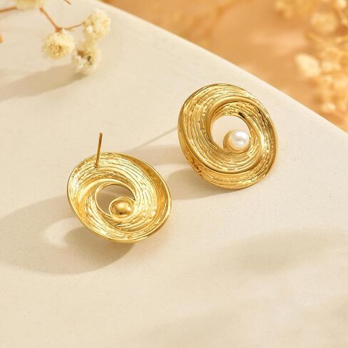 أقراط ذهبية عصرية للنساء 18K الذهب مطلي بالذهن الهندسي الحلق البسيط البسيط لؤلؤة أسيار عشيرة حلق Hypoallergenic للمجوهرات اليومية in Kuwait