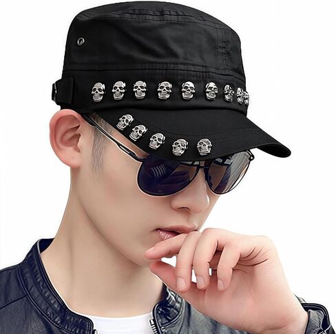 Oversize Cadet Hat Women Hip Hip Punk Rock Rivet Cotton Baseball Caps Big Head Men Army Sun Caps Dad Flat Top Fitted Hats in Saudi Arabia