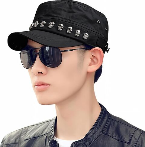 Oversize Cadet Hat Women Hip Hip Punk Rock Rivet Cotton Baseball Caps Big Head Men Army Sun Caps Dad Flat Top Fitted Hats in Saudi Arabia