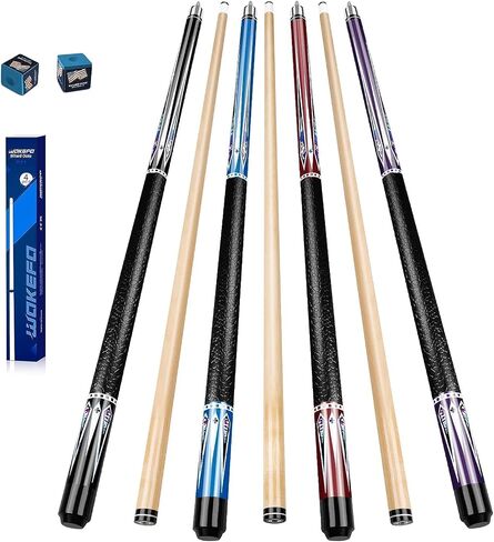 Wakefa Pool Sticks Set of 4-58 Inch Maple Wood Pool Sticks, Pool Cue Stick Include 4pcs 18~21 oz Billiard Cue Sticks and 2pcs Pool Chalk, Pool Table Sticks Suitable for Bars, Club, Pool Table in Saudi Arabia