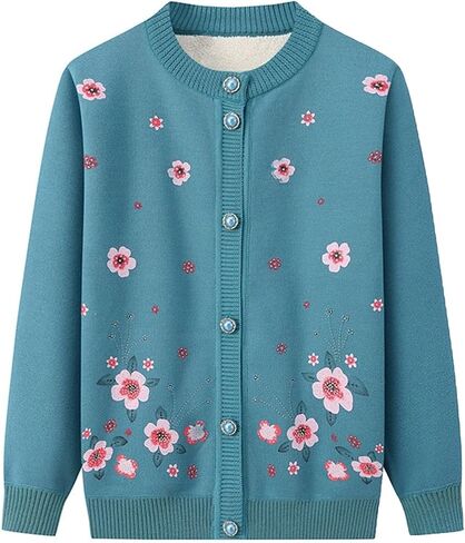 Middle-Aged Elderly Women Cardigans Knitted Sweater Long Sleeve Tops Seniors Ladies Grandma Thick Velvet Top Jacket in Saudi Arabia