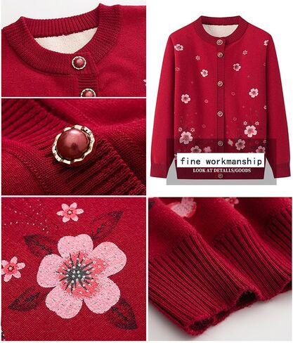 Middle-Aged Elderly Women Cardigans Knitted Sweater Long Sleeve Tops Seniors Ladies Grandma Thick Velvet Top Jacket in Saudi Arabia