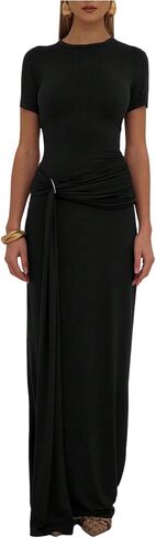 Milumia Women's Ring Tie Knot Bodycon Dress Crew Neck Short Sleeve Maxi Dresses in Saudi Arabia
