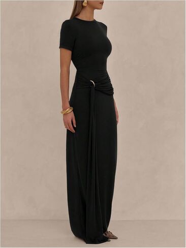 Milumia Women's Ring Tie Knot Bodycon Dress Crew Neck Short Sleeve Maxi Dresses in Saudi Arabia
