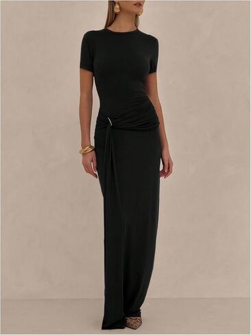 Milumia Women's Ring Tie Knot Bodycon Dress Crew Neck Short Sleeve Maxi Dresses in Saudi Arabia