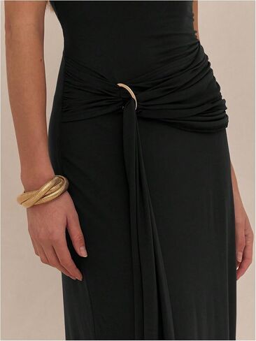 Milumia Women's Ring Tie Knot Bodycon Dress Crew Neck Short Sleeve Maxi Dresses in Saudi Arabia