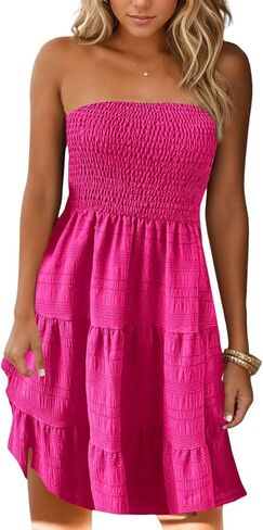 AIMITAG American Flag Smocked Smoockless Mini Dress Fress Womens Flag Stars Vertical Striped Ruffled Tube Top Top Dress Beach Sundress in Kuwait