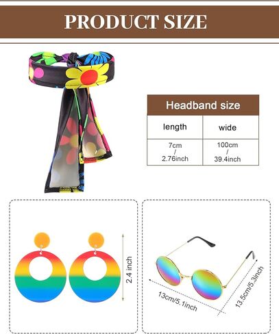 SATINIOR 5 Pcs 60s 70s Outfits for Women Hippie Disco Costume Set Tassel Vest Headband Flared Pants Earring Sunglass in Saudi Arabia