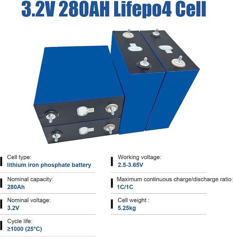 Nojoke 4 Pack 3.2v 280ah LifePo4 Lithium Prismatic Battion Cell ، بطارية فوسفات الحديد الليثيوم A ، 5000 دورة حياة وعمر 10 سنوات ، لنظام تخزين الطاقة الشمسية DIY ، البحرية ، RV in Saudi Arabia