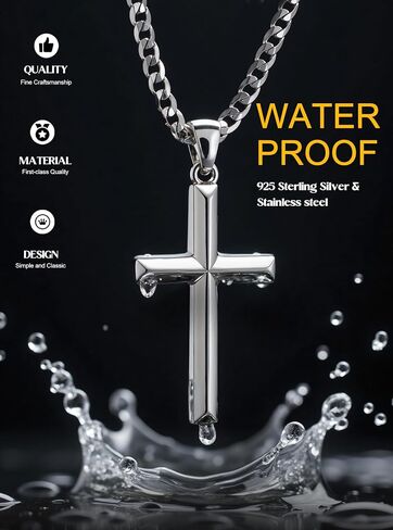 925 Sterling Silver Cross Necklace for Men Women - Stainless Steel Diamond Cut Cuban Link Rope Chain Layered Cross Pendant Necklaces Jewelry 14-30 Inches in Kuwait