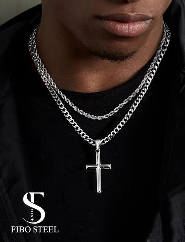 925 Sterling Silver Cross Necklace for Men Women - Stainless Steel Diamond Cut Cuban Link Rope Chain Layered Cross Pendant Necklaces Jewelry 14-30 Inches in Saudi Arabia