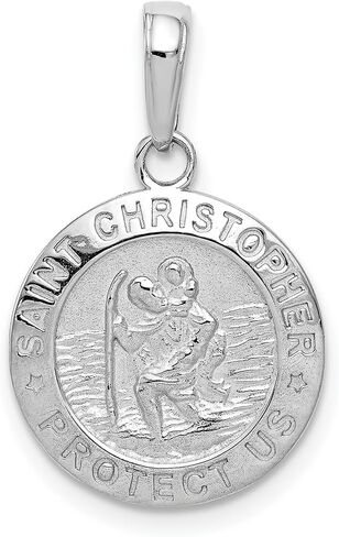 St Christopher Necklace Mens & Womens - 14k White Gold St Christopher Medal Pendant, Solid 'Saint Christopher Protect Us' Inscription, 1.66g, 15mm, Patron of Travelers, Engravable in Saudi Arabia