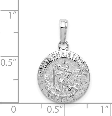 St Christopher Necklace Mens & Womens - 14k White Gold St Christopher Medal Pendant, Solid 'Saint Christopher Protect Us' Inscription, 1.66g, 15mm, Patron of Travelers, Engravable in Saudi Arabia