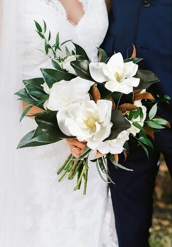 White Silk Magnolia Flowers with Olive Branches for Vases Real Touch White Flower Combo Artificial Olive Branches 30" Long Stem Artificial Flowers for Tall Vase Home Decor Indoor (White) in Kuwait