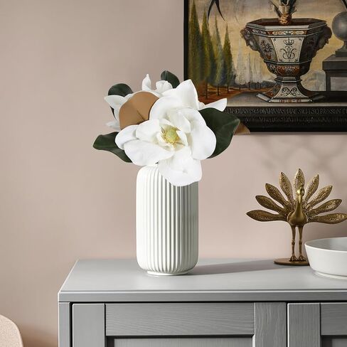 White Silk Magnolia Flowers with Olive Branches for Vases Real Touch White Flower Combo Artificial Olive Branches 30" Long Stem Artificial Flowers for Tall Vase Home Decor Indoor (White) in Kuwait