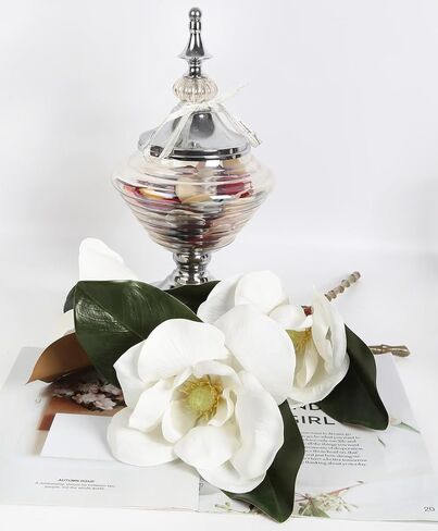 White Silk Magnolia Flowers with Olive Branches for Vases Real Touch White Flower Combo Artificial Olive Branches 30" Long Stem Artificial Flowers for Tall Vase Home Decor Indoor (White) in Kuwait