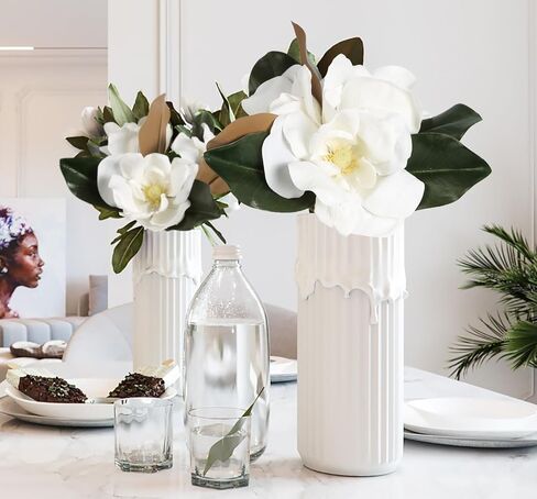 White Silk Magnolia Flowers with Olive Branches for Vases Real Touch White Flower Combo Artificial Olive Branches 30" Long Stem Artificial Flowers for Tall Vase Home Decor Indoor (White) in Kuwait