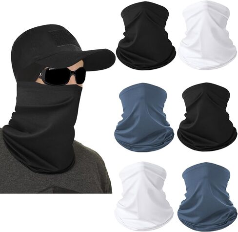 6 Pack Neck Gaiter Bandana Face Mask Summer UV Protection Cooling Neck Gaiter Face Clothing Sun Cooling Mask Scarf Sunscreen Cover Head for Men and Women, Outdoor, Hiking, Fishing -Black+White in Kuwait