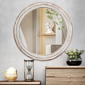 30 Inch Round Wood Mirrors for Wall Decor, Rustic Farmhouse Circle Decorative Mirror for Bathroom, Living Room, Foyer, Entryway, Bedroom in Kuwait