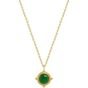 14K Yellow Gold Natural Green Gemstone Necklace for Women,Round Green Gemstone Pendant Necklace,18 Inch,Gift for Her in Saudi Arabia