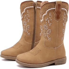 BMCiTYBM Toddler Girl Boy Cowboy Cowgirl Boots Little Kids Square Toe Western Boots Mid Calf Side Zipper Riding Shoes for All Seasons in Kuwait