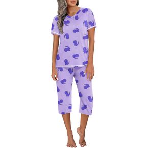 Ekouaer Women's Pajama Set 2 Piece Short Sleeve Capri Pj Sets V Neck Loungewear Sleepwear with Pockets S-3XL in Saudi Arabia