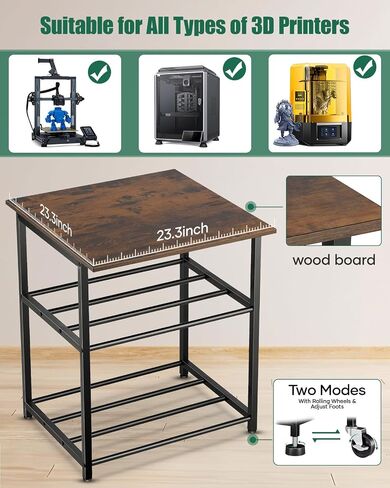3D Printer Stand with Filaments Storage - 3D Printer Table Filament Storage Rack Heavy Duty 3D Printer Cart Desk with Wheels for Workshop Studio Office (Black) in Saudi Arabia