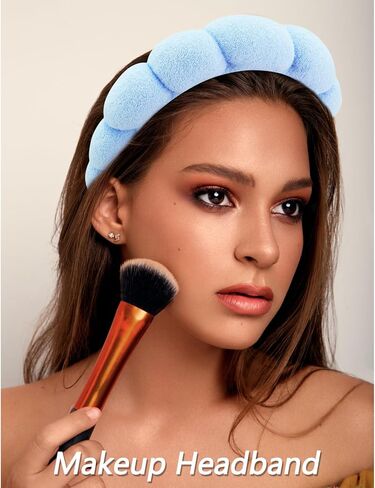 VELSCRUN Spa Headbands for Wash Face, Makeup Headband, Facial Skincare Headbands, 5 Pcs Blue Puffy Sponge Spa Headband Bow Tie Hair Band Hair Clips Wristband Set Women Girls Accessories in Kuwait