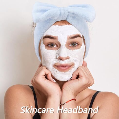 VELSCRUN Spa Headbands for Wash Face, Makeup Headband, Facial Skincare Headbands, 5 Pcs Blue Puffy Sponge Spa Headband Bow Tie Hair Band Hair Clips Wristband Set Women Girls Accessories in Kuwait