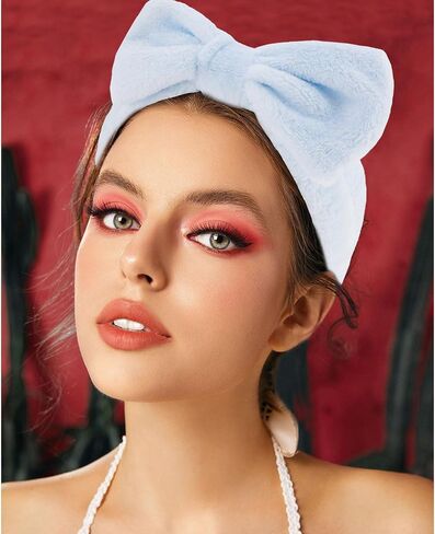 VELSCRUN Spa Headbands for Wash Face, Makeup Headband, Facial Skincare Headbands, 5 Pcs Blue Puffy Sponge Spa Headband Bow Tie Hair Band Hair Clips Wristband Set Women Girls Accessories in Kuwait