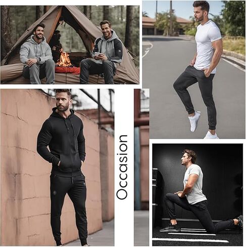 3-Pack Men's Slim Fit Fleece Jogger Sweatpants with Velcro Cargo Pockets for Workout(S-2XL) in Saudi Arabia