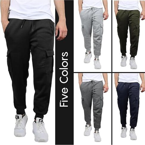 3-Pack Men's Slim Fit Fleece Jogger Sweatpants with Velcro Cargo Pockets for Workout(S-2XL) in Saudi Arabia