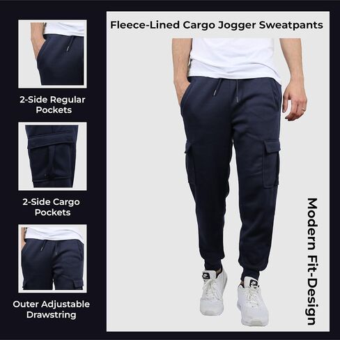 3-Pack Men's Slim Fit Fleece Jogger Sweatpants with Velcro Cargo Pockets for Workout(S-2XL) in Saudi Arabia