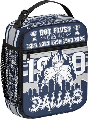 صندوق غداء معزول باللونين الأزرق والأبيض للأطفال الأولاد والبنات، حقيبة غداء لهدايا كرة القدم، حقائب حمل معزولة قابلة لإعادة الاستخدام، صندوق غداء باللونين الأزرق والأبيض للرجال والنساء in Kuwait