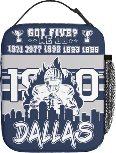 صندوق غداء معزول باللونين الأزرق والأبيض للأطفال الأولاد والبنات، حقيبة غداء لهدايا كرة القدم، حقائب حمل معزولة قابلة لإعادة الاستخدام، صندوق غداء باللونين الأزرق والأبيض للرجال والنساء in Kuwait