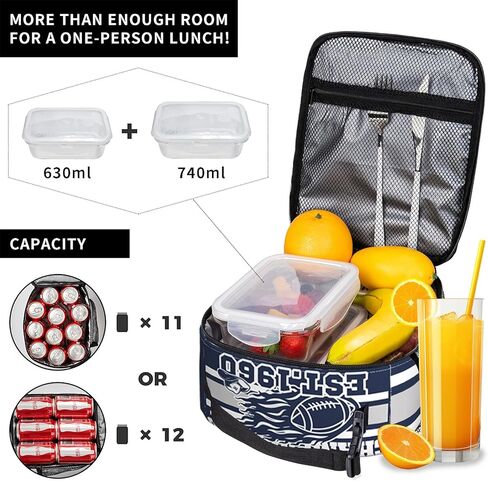 صندوق غداء معزول باللونين الأزرق والأبيض للأطفال الأولاد والبنات، حقيبة غداء لهدايا كرة القدم، حقائب حمل معزولة قابلة لإعادة الاستخدام، صندوق غداء باللونين الأزرق والأبيض للرجال والنساء in Kuwait