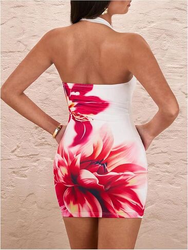 طباعة الأزهار النسائية Oyoangle Y2K Mini Dress Halter Neckless Olcyless in Kuwait
