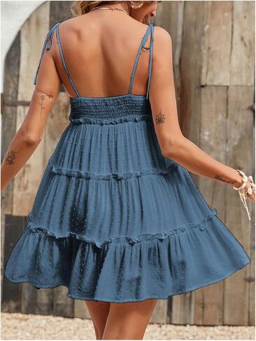 MakeMeChic Women's Summer Mini Dress Wedding Guest Dresses Spaghetti Strap Beach Boho Flowy Sundresses in Kuwait