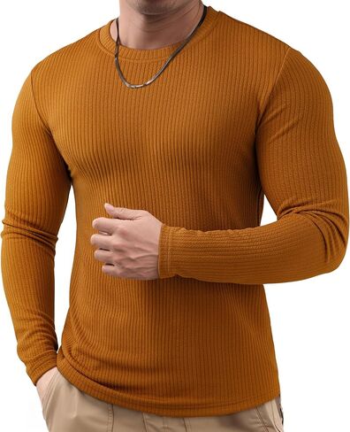 JMIERR Mens Long Sleeve Muscle T Shirts Casual Crewneck Knitted Longline Textured Tee Shirts for Gym Workout in Saudi Arabia
