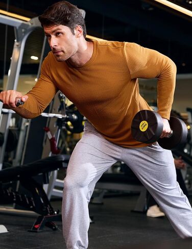 JMIERR Mens Long Sleeve Muscle T Shirts Casual Crewneck Knitted Longline Textured Tee Shirts for Gym Workout in Saudi Arabia