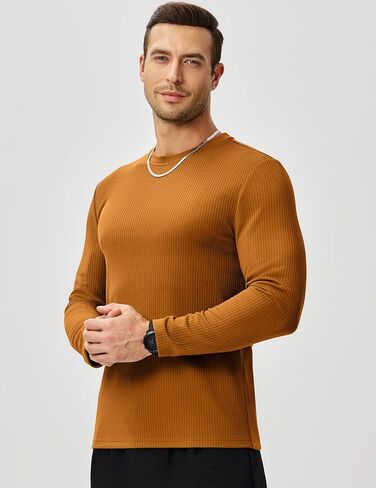 JMIERR Mens Long Sleeve Muscle T Shirts Casual Crewneck Knitted Longline Textured Tee Shirts for Gym Workout in Saudi Arabia