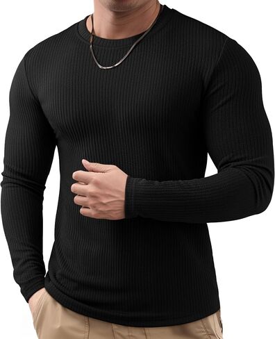 JMIERR Mens Long Sleeve Muscle T Shirts Casual Crewneck Knitted Longline Textured Tee Shirts for Gym Workout in Saudi Arabia