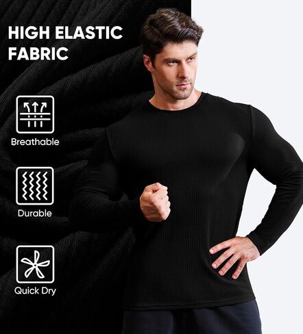 JMIERR Mens Long Sleeve Muscle T Shirts Casual Crewneck Knitted Longline Textured Tee Shirts for Gym Workout in Saudi Arabia