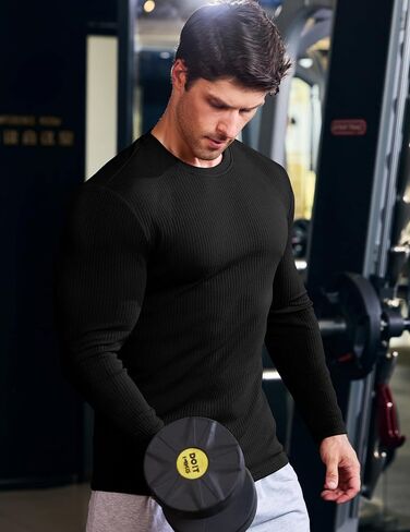 JMIERR Mens Long Sleeve Muscle T Shirts Casual Crewneck Knitted Longline Textured Tee Shirts for Gym Workout in Saudi Arabia