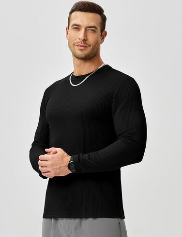 JMIERR Mens Long Sleeve Muscle T Shirts Casual Crewneck Knitted Longline Textured Tee Shirts for Gym Workout in Saudi Arabia