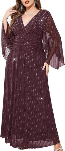 ZOMVA Plus Size Formal Dresses Sparkly V-Neck A Line Glitter Wrap Dress Evening Gown Cocktail Prom Butterfly Sleeve in Saudi Arabia