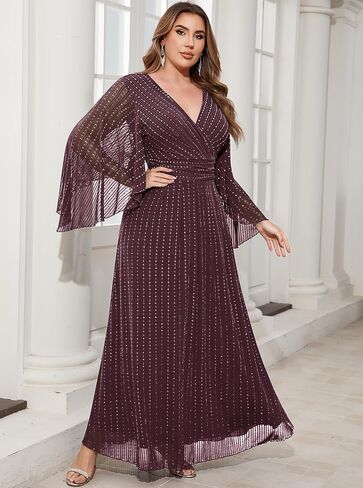 ZOMVA Plus Size Formal Dresses Sparkly V-Neck A Line Glitter Wrap Dress Evening Gown Cocktail Prom Butterfly Sleeve in Saudi Arabia