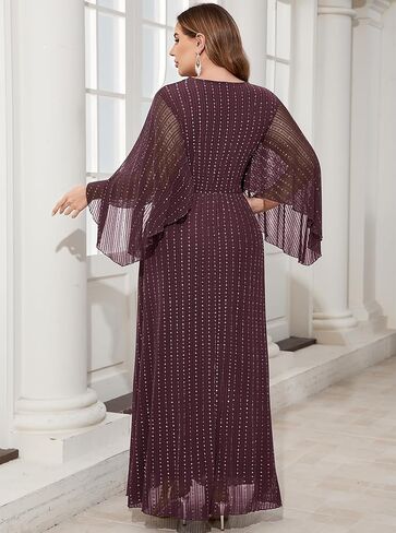 ZOMVA Plus Size Formal Dresses Sparkly V-Neck A Line Glitter Wrap Dress Evening Gown Cocktail Prom Butterfly Sleeve in Saudi Arabia